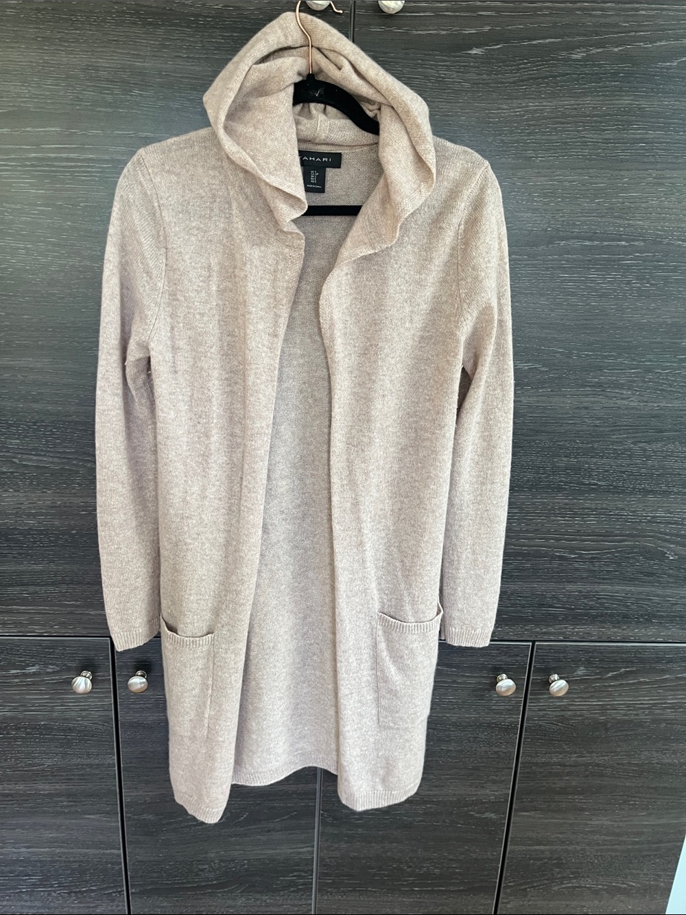Tahari Cashmere Oatmeal Long Cardigan Small